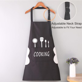 LUUFAN Kitchen Apron for Women with Large Pockets, Water Drop Resistant, Adjustable Neck, Cooking Apron with Side Towels, Cooking, Baking, Barbecue, Bibs, Aprons for Men, 2 Pack, multicoloured