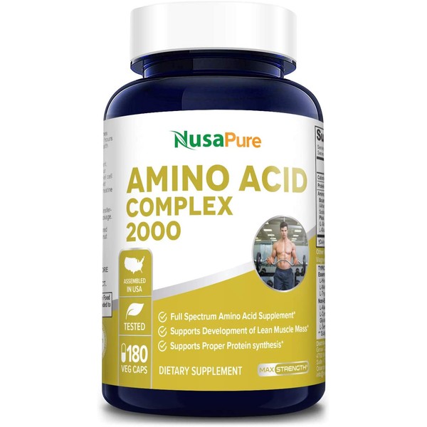 Amino Acid Complex Blend 2000 mg 180 Vegetarian Caps (Non-GMO & Gluten Free) Build Muscle, Improve Recovery and Increase Endurance