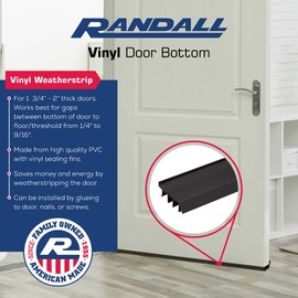 3 FT Brown Vinyl Door Bottom Seal –Door Bottom & Draft Guard for 1 3/4" to 2" Thick Doors | All-Season Protection by Randall Manufacturing Co., Inc