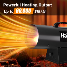 Habitio 60,000 BTU Forced Air Propane Heater, Portable Torpedo Heater for Jobsite, Garage, and Construction Sites, 10 ft Hose with Regulator Included