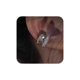 Aneneiceera Vintage Layered Gold Hoop Cuff Earrings Gold Hammererd Ear Cuff Earrings Thick Wide Hoop Ear Cuffs Earrings Set Punk Non Pierced Earrings Jewelry for Women (Silver)