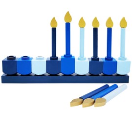 The Dreidel Company Hanukkah Children's Wooden Chanukah Menorah, Dreidel Design with Removable Candles (2)