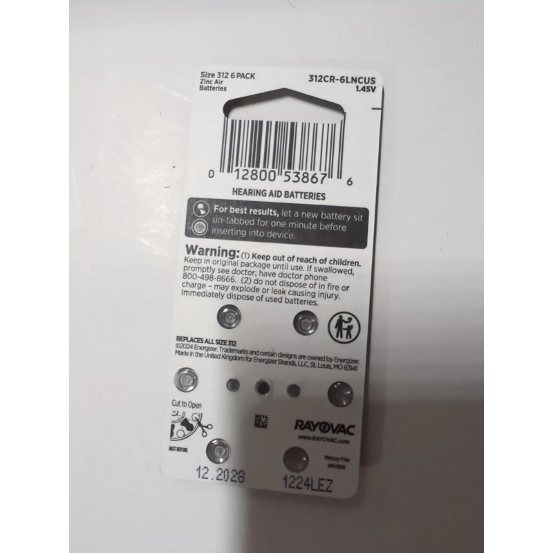 Rayovac Loud N' Clear Size 312 Child Resistant Packaging Hearing