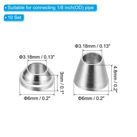 PATIKIL 1/8" Stainless Steel Compression Tube Fitting Sleeve, 10 Pack Silver Tone 304 Stainless Steel Pipe Fitting