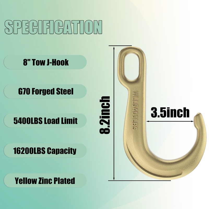 AODESTINY 2PCS 8" Heavy Duty J Hooks for Towing, Yellow