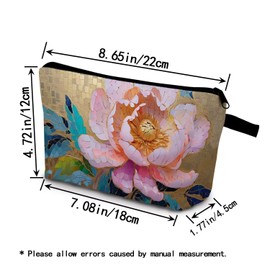 YULUENZE Golden Peony Makeup Bag Cute Small Organizer Bag with Zipper Golden Peony Cosmetic Bag Aesthetic Birthday Present for Women Sisters Friends -2