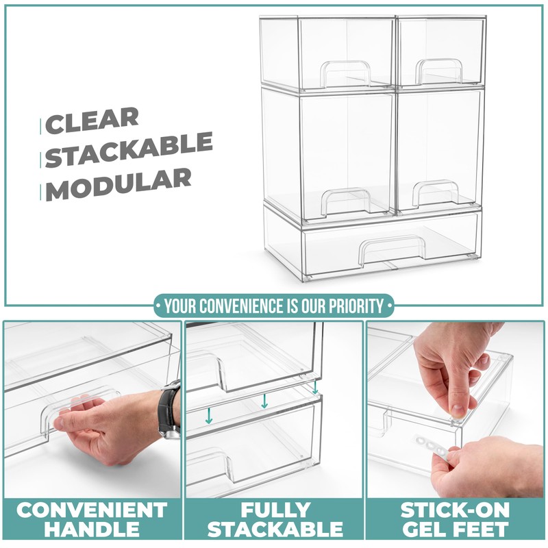 Sorbus Acrylic Storage Containers - 5 Pack, Stackable Storage Bins