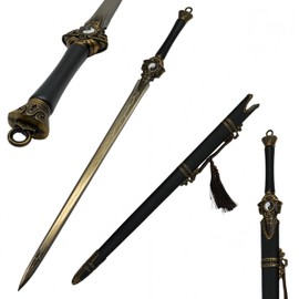 Sword Valley Tai Chi Bagua House‑Protecting Martial Arts Han Sword with Sheath - High Manganese Steel Blade｜Gold Fired Lightning Pattern｜101cm/39.8" - 1.15kg/2.54lbs｜Sharpened Edge for Collection