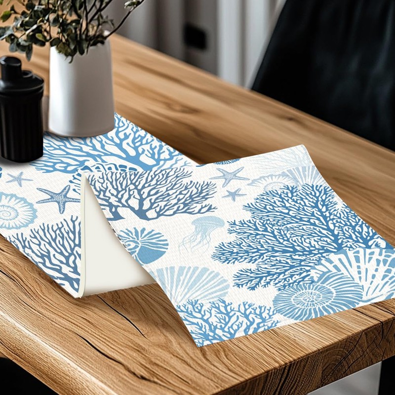 ANATTASOUL Table Runner, Corals and Shells Table Runners, Spring Terylene
