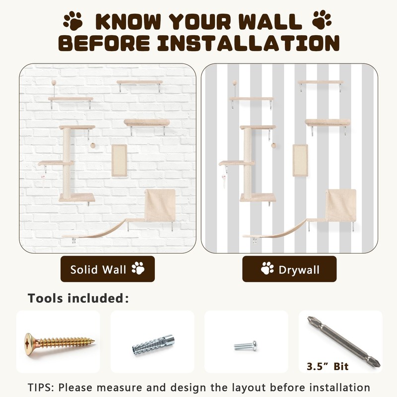 ANWA 6-in-1 Cat Wall Shelves Set, Wooden Cat Wall Climber
