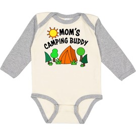 inktastic Mom's Camping Buddy Long Sleeve Creeper 18 Months Natural and Heather 454b9