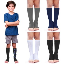 Shinymoon 4 Pairs Kids Open Toe Compression Socks 15-20 Mmhg Knee Length Support Graduated Compression Socks(Multicolor)