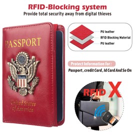 Coowayze US Passport Holder Wallet for Travel Men Women Red RFID Passport Cover Case, Waterproof Red Leather Passport Book Protector with Vaccine Card Slot Travel Document Organizer