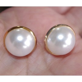 Majorca Pearl Round Dome 15MM Stud Earrings 14K Gold Filled