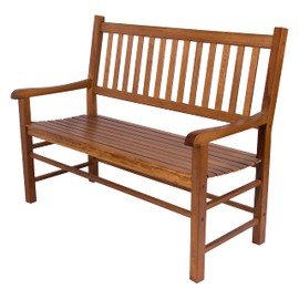 Shine Company Eden Outdoor Wood Garden Bench for Front Porch, Entryway, 24.5" D x 48" W x 38.75" H, Oak
