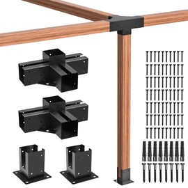 Wilkblck Pergola Brackets Kit 4''x 4'', Gazebo Brackets 2 Set Heavy Duty 4-Way Right Angle Corner Bracket with Post Base, DIY Pergola Kit