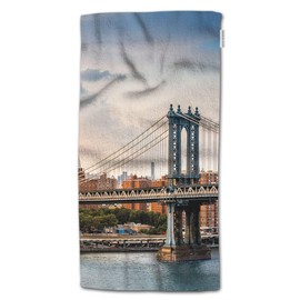 HGOD DESIGNS Hand Towel City,Manhattan Bridge and The New York City Building Skyline Before Sunset Hand Towel Best for Bathroom Kitchen Bath and Hand Towels 30" Lx15 W