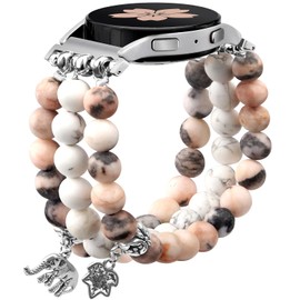Natural Stone Bracelet Beaded Bands Compatibe with Galaxy Watch 4 Band/Watch 5 Band/Watch 6 Band 40mm 44mm, Galaxy Watch 6/Watch 4 Classic 42mm 46mm Band, 20mm Elastic Band for Galaxy Watch Active 2 Women