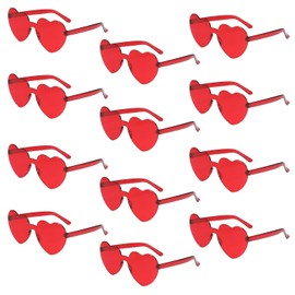 DUOQIAN 12 Pairs Heart Shaped Sunglasses for Women Rimless Red Transparent Glasses Framless Candy Color Love Eyewear Party Favor