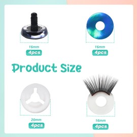 TOAOB 4 Sets 16mm Safety Eyes Glitter Safety Eyes with Washers and Eyelashes for Amigurumis Blue Plastic Craft Crochet Eyes for DIY Puppet Stuffed Animals Doll Making