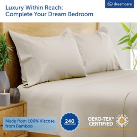 DREAMCARE 100% Viscose from Bamboo Sheets King Size - 4 Pc Luxury Cooling Sheets for Hot Sleepers, King Size Bed Sheets Set, Viscose from Bamboo Sheets Set (Sand)