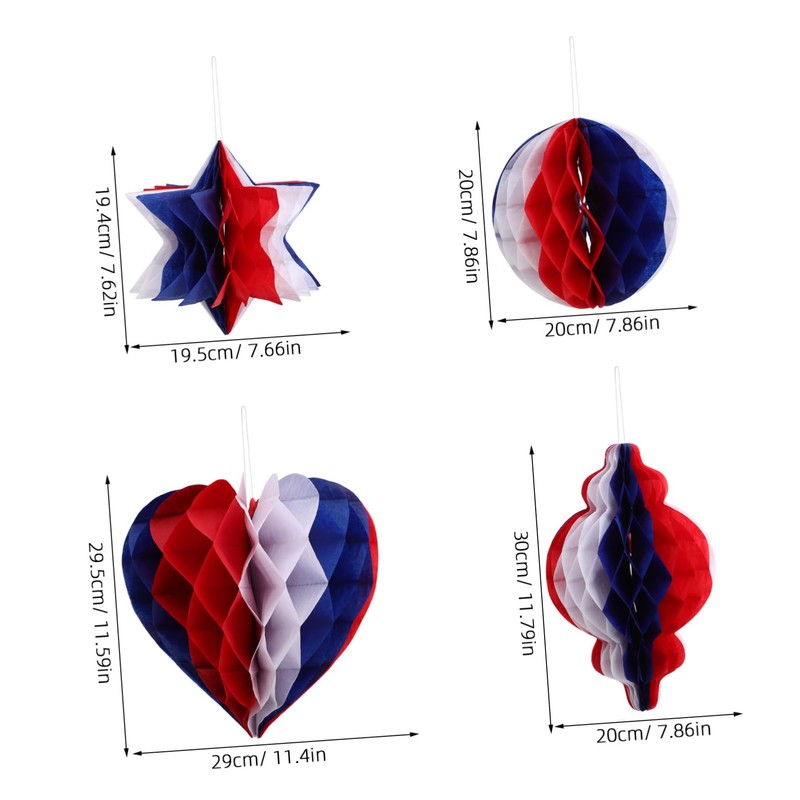 iplusmile 4pcs Independence Day Honeycomb Ornaments Patriotic Decorations for July