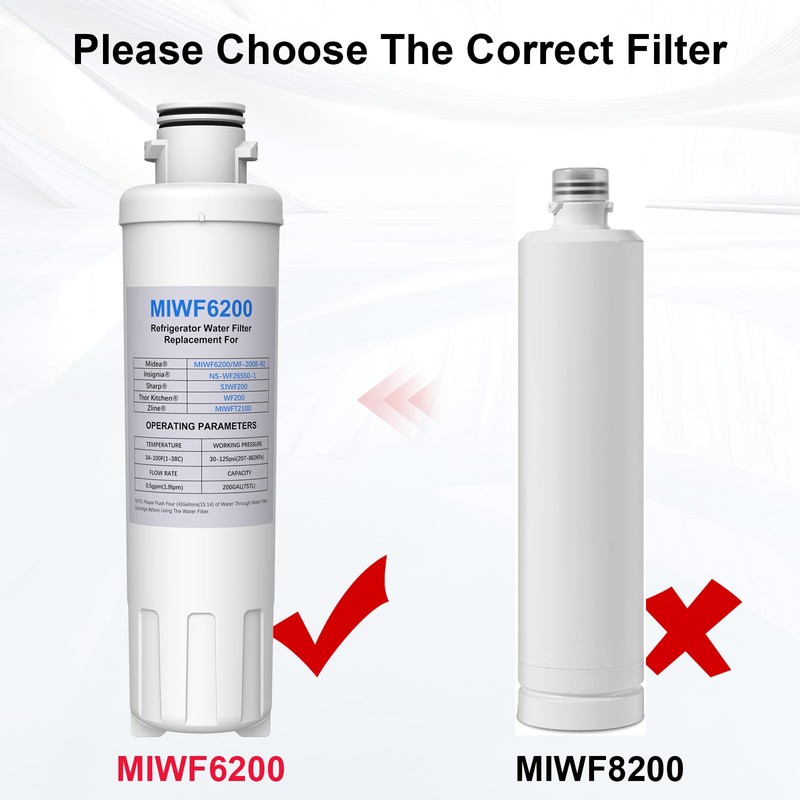 MIWF6200 Water Filter Compatible with Midea MRS26D5AST MF-2008-R2, Insignia NS-WF26SS0-1,