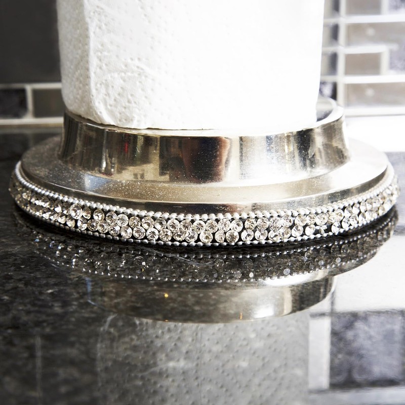 Freestanding Glitz Sparkle Silver Nickel Kitchen Roll Holder 42cm