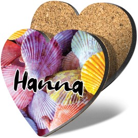 1 x Heart Coaster - Name Hanna Sea Shells Letter Lettering Initial Cork Backed MDF Glossy Tea Coffee Accessory #265784