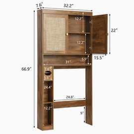 YOCONYO Over The Toilet Storage Cabinet Bathroom Shelf Over Toilet Bathroom Organizer Space Saver Rack with Adjustable Shelf (Brown- Yellow, Rattan Style)