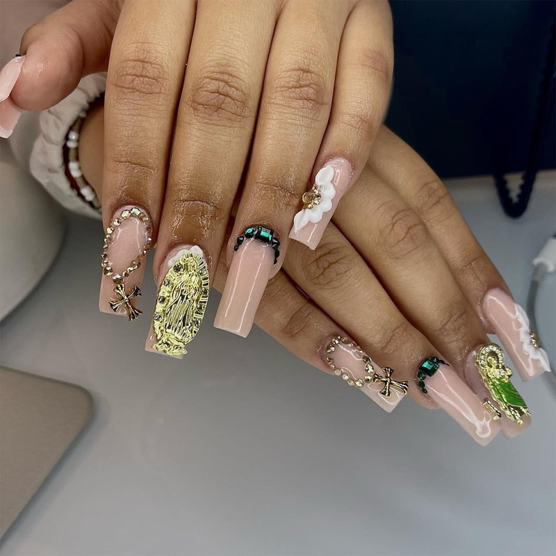 24pcs San Judas Virgin Mary Cross 3D Nail Charms Kit