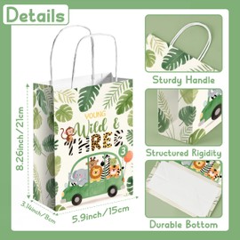 Hzbcxs 20Pcs Young Wild & Three Goodie Bags, Happy 3rd Birthday Jungle Theme Party Favors, Wild and Three Party Decorations, 3 Year Old Safari Birthday Decorations