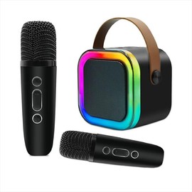 Mini karaoke machine with microphone sound system, portable karaoke machine with 2 wireless microphones, birthday gifts for girls and children aged 4-12, family gatherings,TikTokShopBacktoSchool:_Black