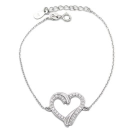 Ladies silver tone bracelet chain bracelet 925 sterling silver 27 Zirconia Heart Bracelet 19 cm