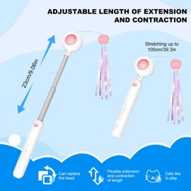 Telescopic Cat Teaser Wand,Interactive Toys for Cats Foldable Wand Funny Sticks and 2 Replacement Feather &TasselTeaser for Kitten Cat Catcher Having Fun Exercise Playing (Blue)