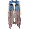FindThy Women’s Denim Vest Sleeveless Ripped Draped Patchwork Cardigan Jean Vest with Irregular Lace Extender Hem(0475-Blue-XL-LB)