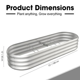 IDEA FAMILY 6x2x1ft Oval Galvanized Raised Garden Bed Outdoor 9-in-1 Large Metal Modular Planter Box Raised Beds for Gardening,Vegetables,Fruits,Flowers & Herbs (Silver)