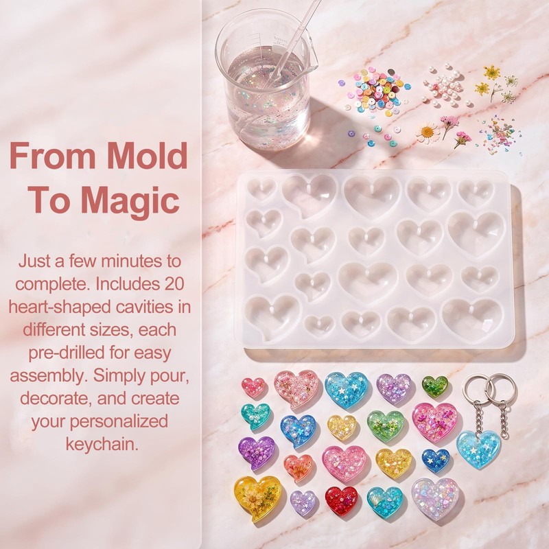 Heart Silicone Mold with Holes Jewelry Resin Casting Molds Heart