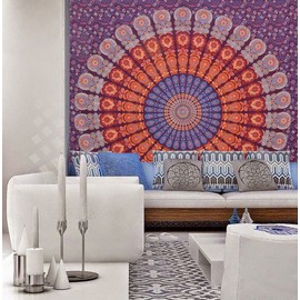 Hippie Mandala Bohemian Psychedelic Intricate Floral Design Indian Bedspread Magical Thinking Tapestry 84x90 Inches,(215x230cms) Maroon