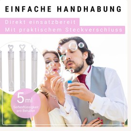 WOMA Love Edition Soap Bubbles Wedding Set 48 + 96 Pieces with Sweet Heart Handle for Engagement & Wedding – Beautiful Wedding Decoration & Table Decoration