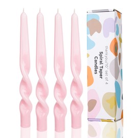 LPUSA Pink Spiral Taper Candles Twisted Pink Candle Conical Stick Candles for Holiday Wedding Party Wax Unscented Dinner Candle Dripless,Christmas Gift H 10 Inch, 4pcs（Ice Cream Pink-A）
