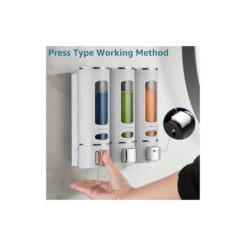 3-Chamber Wall Mounted Shower Dispenser - No Drilling Required