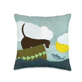 Chocolate Lab On the Lake In A Canoe Meets A Fish Throw Pillow