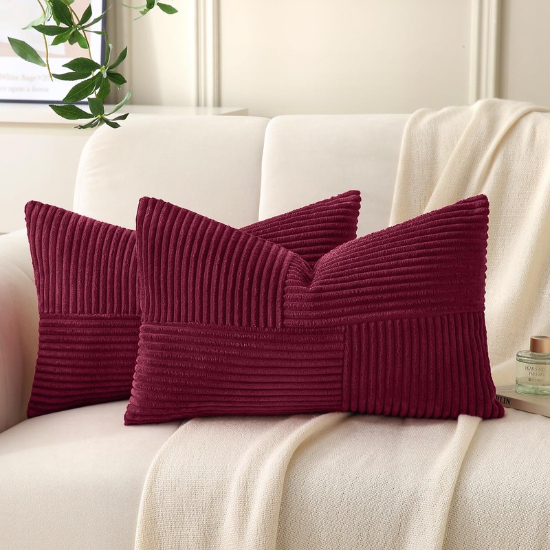 Yosodeko Burgundy Lumbar Throw Pillow Cover 12x24 inch,Pack of 1