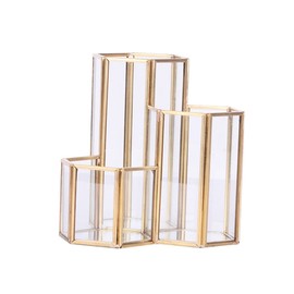 SHOWERORO Pen Container Pen Holder for Desk Transparent Desk Organizer Storage Container Boxes Multipurpose Pencil Holder Pen and Pencil Holder Desk Pen Holder Stand Pencil Organizer Golden