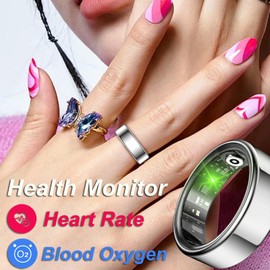 Smart Ring Heart Rate Monitor Sleep Tracker Fitness Ring Blood Pressure Fitness Tracker Pedometer Calories Step Counter Health Smart Rings for Men Women with Charging Case