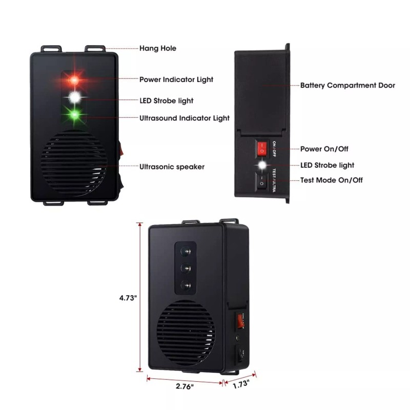 Loraffe Rodent Repellent Ultrasonic Under Hood Animal Repeller Battery Operated