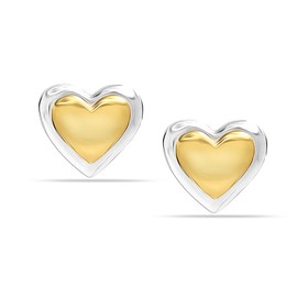 LeCalla Sterling Silver Heart Stud Earrings Lightweight Small Domed Two-Tone Heart Stud Earrings for Teen Women