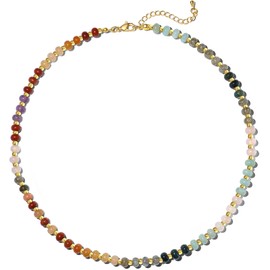 Vecgercil Rainbow Beaded Necklace for Women,Boho Colorful Bead Choker Necklace,Handmade Stainless Steel Waterproof Strand Necklaces(Style 3)