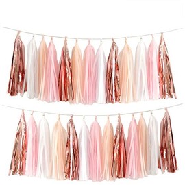 Tissue Paper Tassels Party Tassel Garland Banner for Party Decorations, DIY Kits,Pink,White,Peach,Rose glod,40 PCS